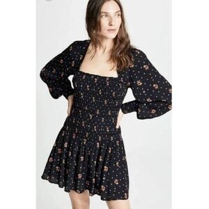 Free People Two Faces Print Mini Dress Smocked Bodice Size Small